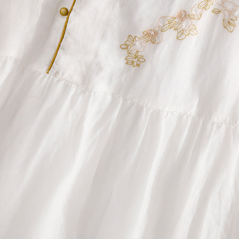 Robe mi-longue en coton et lin à manches longues avec boutons brodés de Buddha Stones et poches - image 19