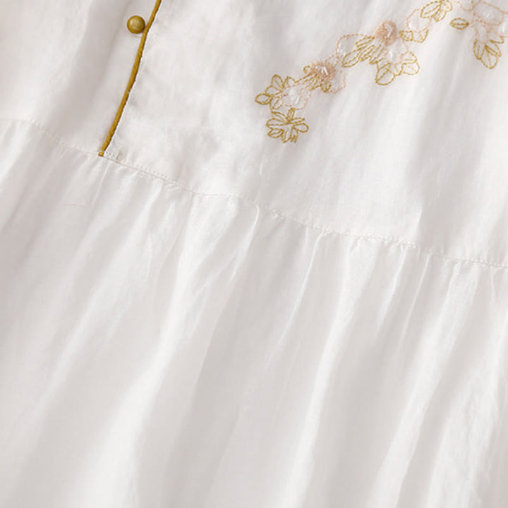 Robe mi-longue en coton et lin à manches longues avec boutons brodés de Buddha Stones et poches - image 19