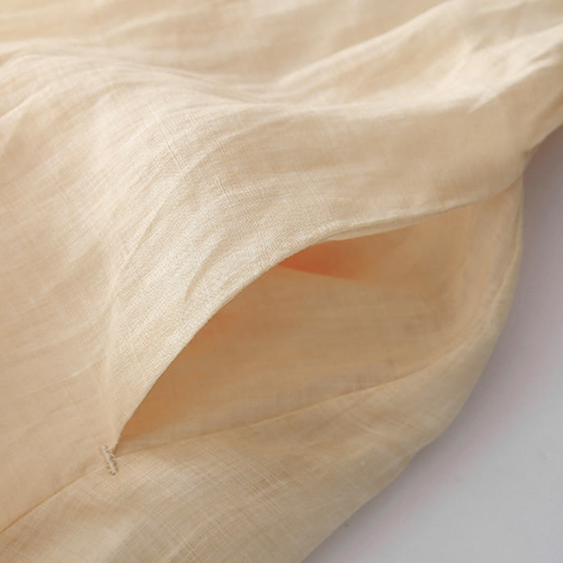 Robe mi-longue en coton et lin à manches longues avec boutons brodés de Buddha Stones et poches - image 9