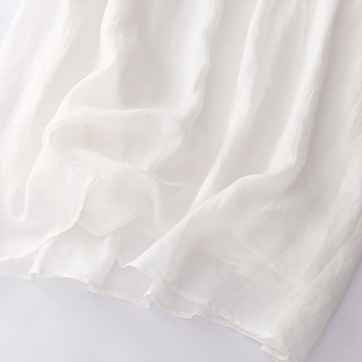 Robe mi-longue en coton et lin à manches longues avec boutons brodés de Buddha Stones et poches - image 22