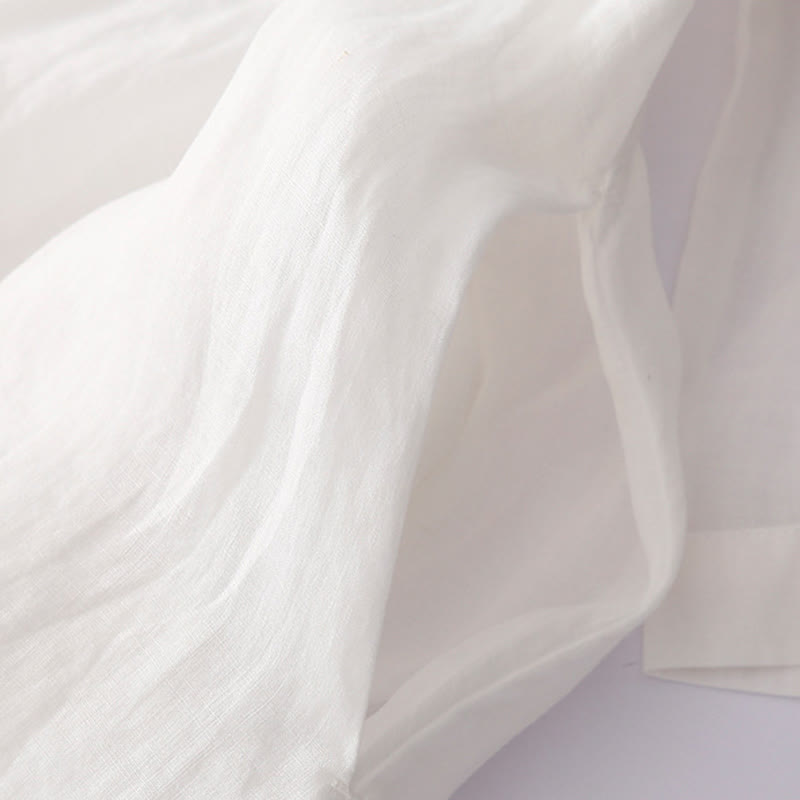 Robe mi-longue en coton et lin à manches longues avec boutons brodés de Buddha Stones et poches - image 20