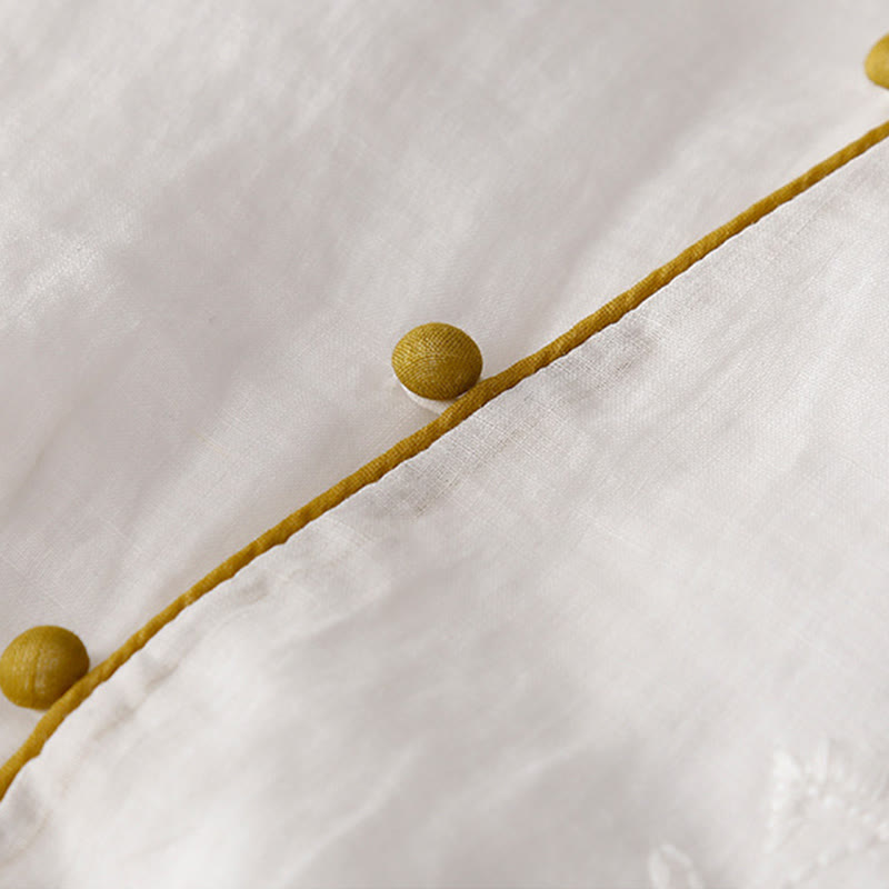 Robe mi-longue en coton et lin à manches longues avec boutons brodés de Buddha Stones et poches - image 19