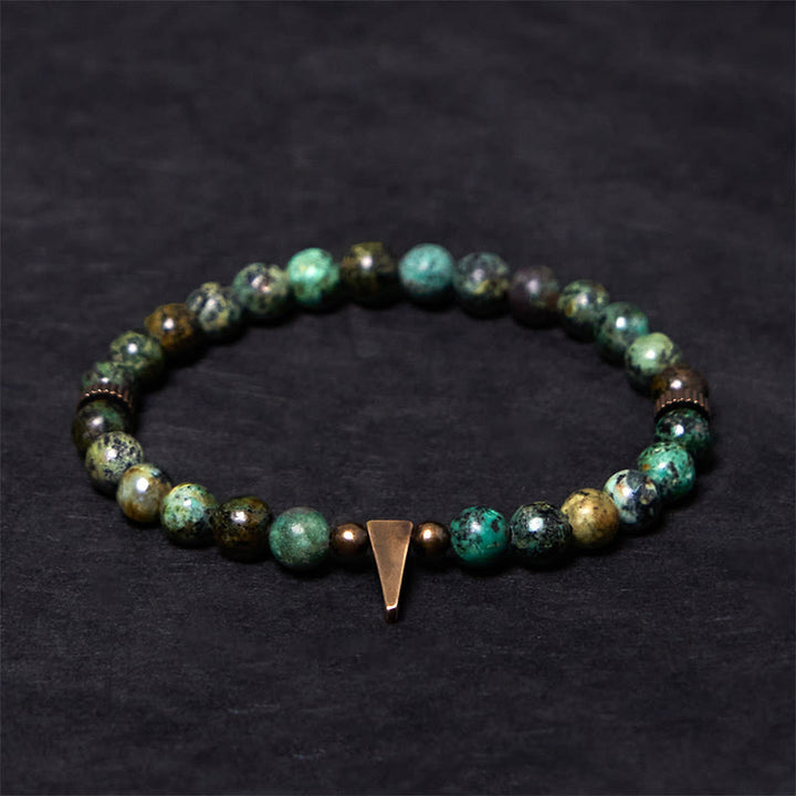 Bracelet d'équilibre en cuivre turquoise et Buddha Stones, design vintage vieilli