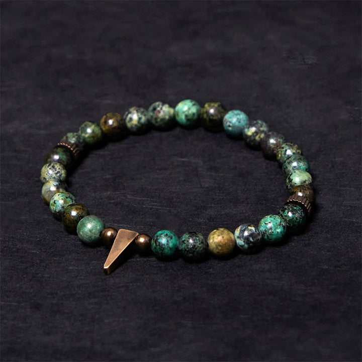Bracelet d'équilibre en cuivre turquoise et Buddha Stones, design vintage vieilli