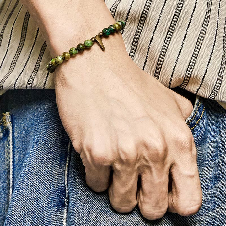 Bracelet d'équilibre en cuivre turquoise et Buddha Stones, design vintage vieilli