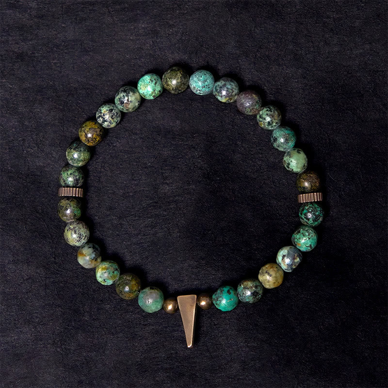 Bracelet d'équilibre en cuivre turquoise et Buddha Stones, design vintage vieilli