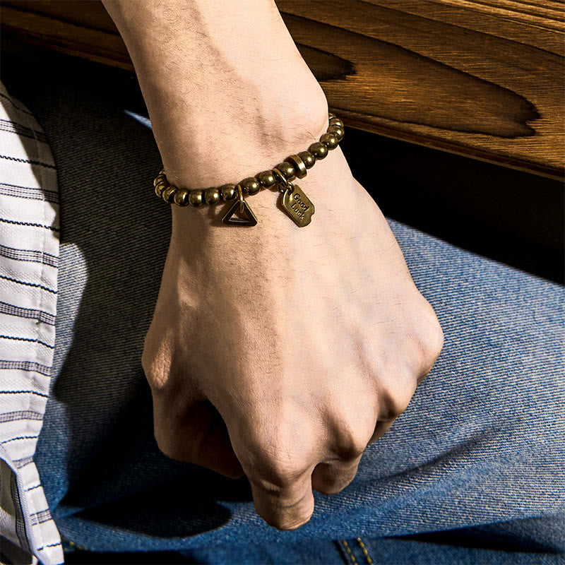 Bracelet porte-bonheur rétro en cuivre pur et laiton avec Buddha Stones