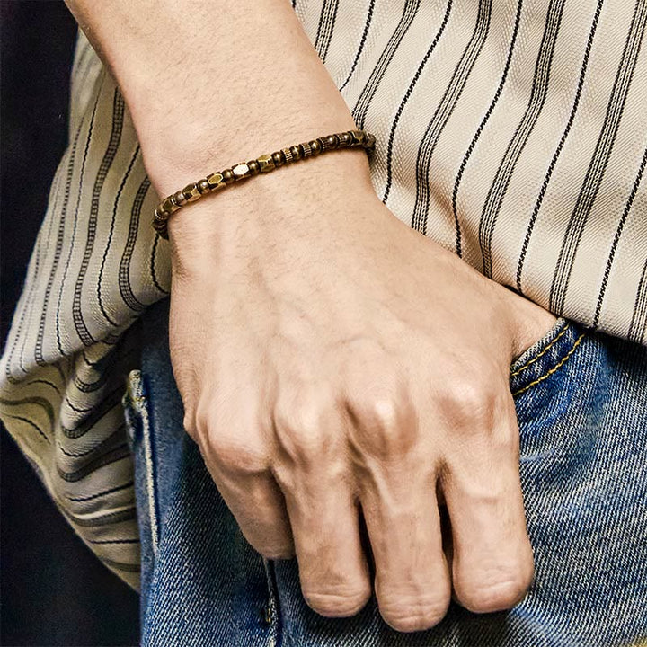 Bracelet porte-bonheur en cuivre et laiton, style rétro, effet vieilli et irrégulier, Buddha Stones