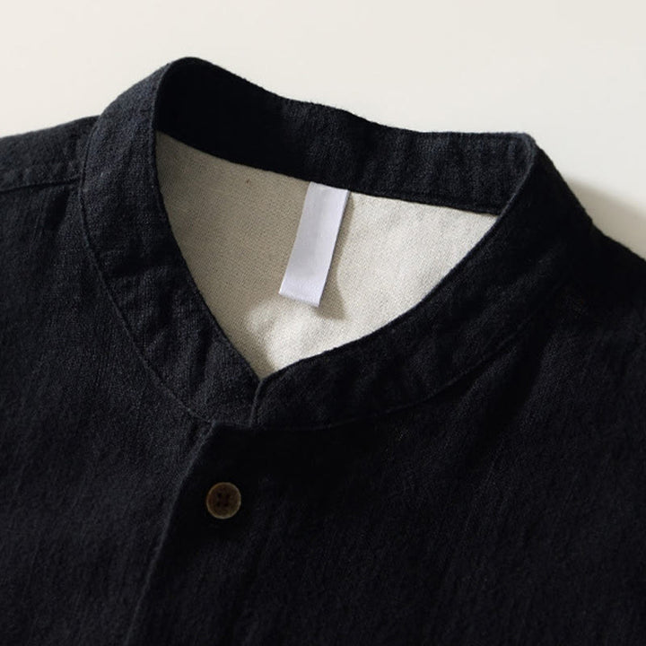 Chemise homme en coton et lin à manches longues et boutons, couleur Buddha Stones, avec poches - image 9