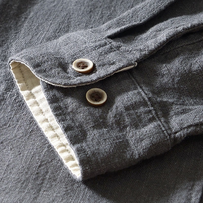 Chemise homme en coton et lin à manches longues et boutons, couleur Buddha Stones, avec poches - image 20