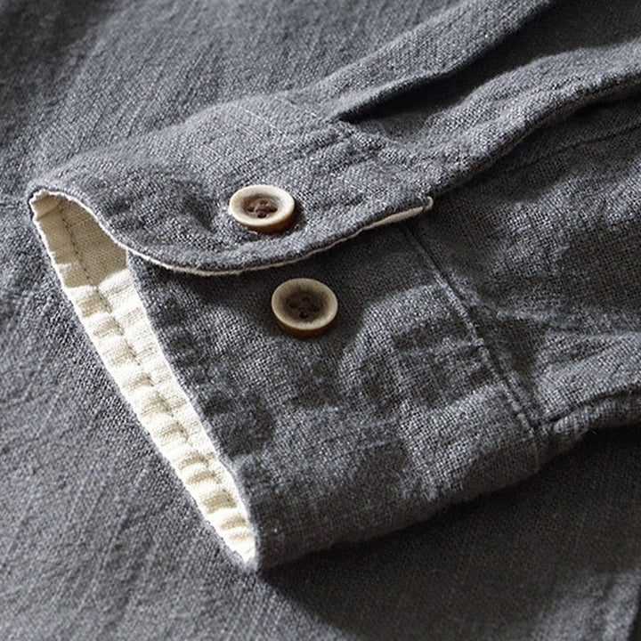 Chemise homme en coton et lin à manches longues et boutons, couleur Buddha Stones, avec poches - image 20