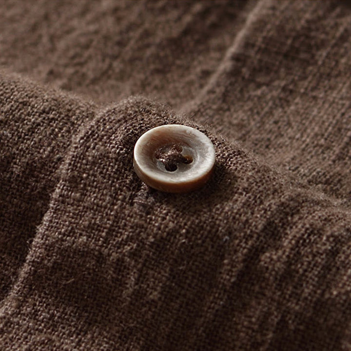 Chemise homme en coton et lin à manches longues et boutons, couleur Buddha Stones, avec poches - image 2