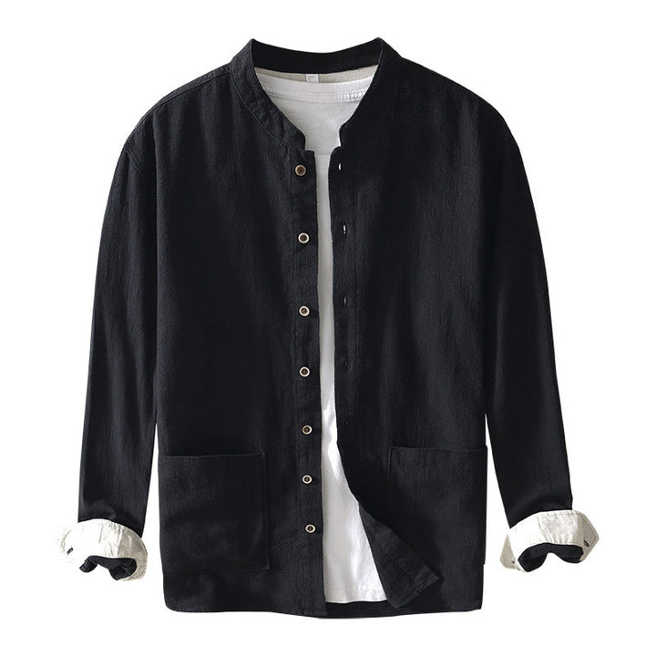 Chemise homme en coton et lin à manches longues et boutons, couleur Buddha Stones, avec poches - image 15