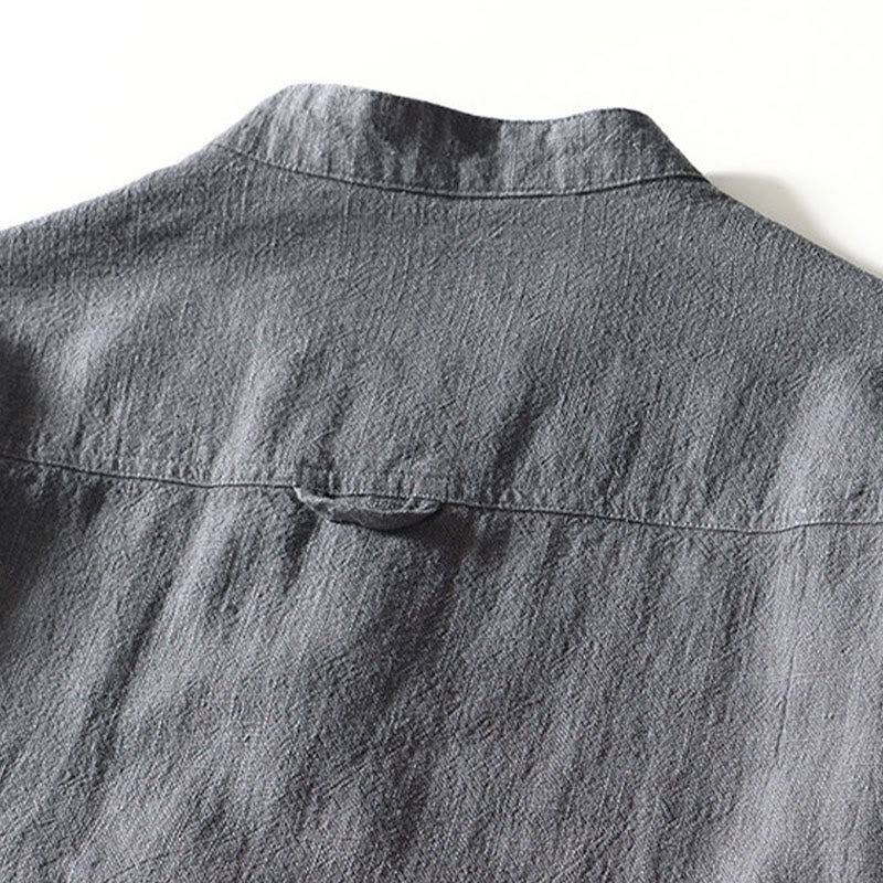 Chemise homme en coton et lin à manches longues et boutons, couleur Buddha Stones, avec poches - image 18