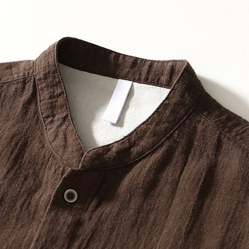 Chemise homme en coton et lin à manches longues et boutons, couleur Buddha Stones, avec poches - image 1