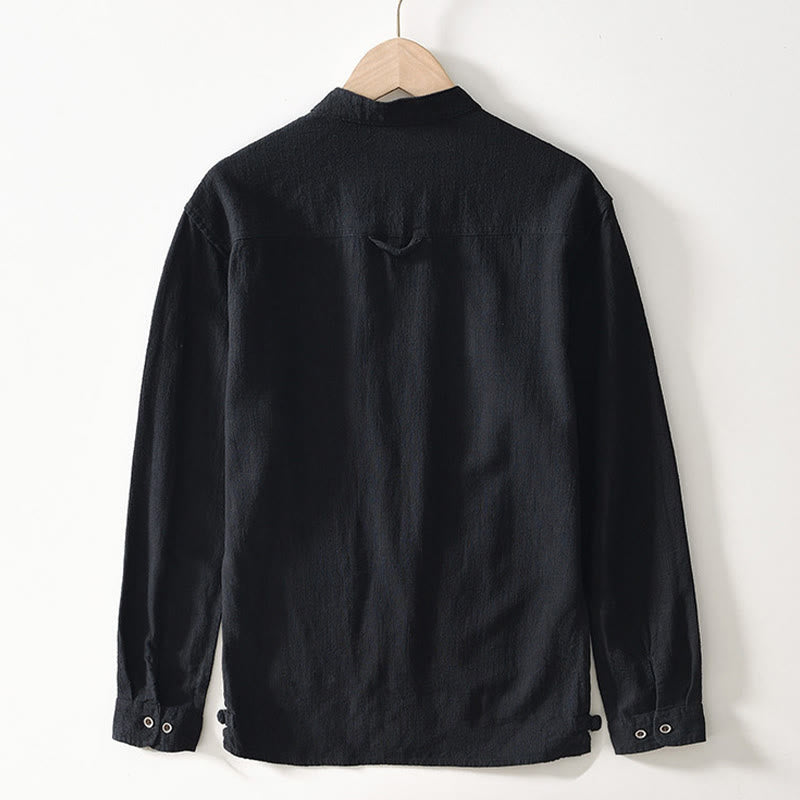 Chemise homme en coton et lin à manches longues et boutons, couleur Buddha Stones, avec poches - image 8