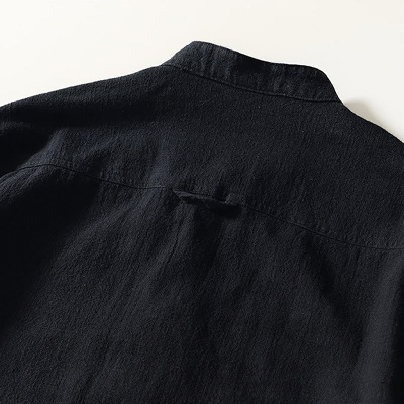 Chemise homme en coton et lin à manches longues et boutons, couleur Buddha Stones, avec poches - image 10