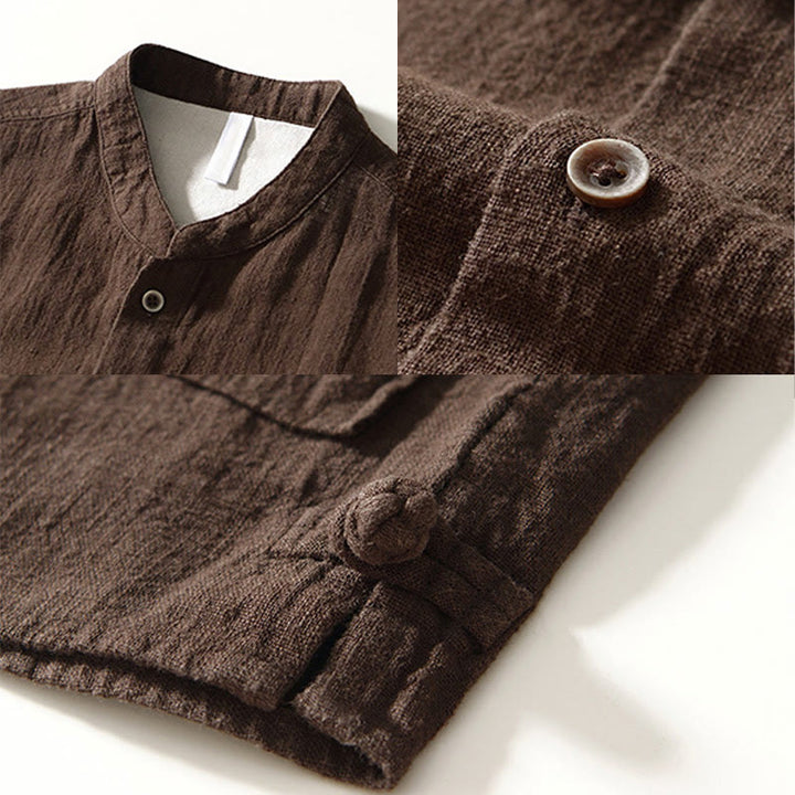 Chemise homme en coton et lin à manches longues et boutons, couleur Buddha Stones, avec poches - image 6