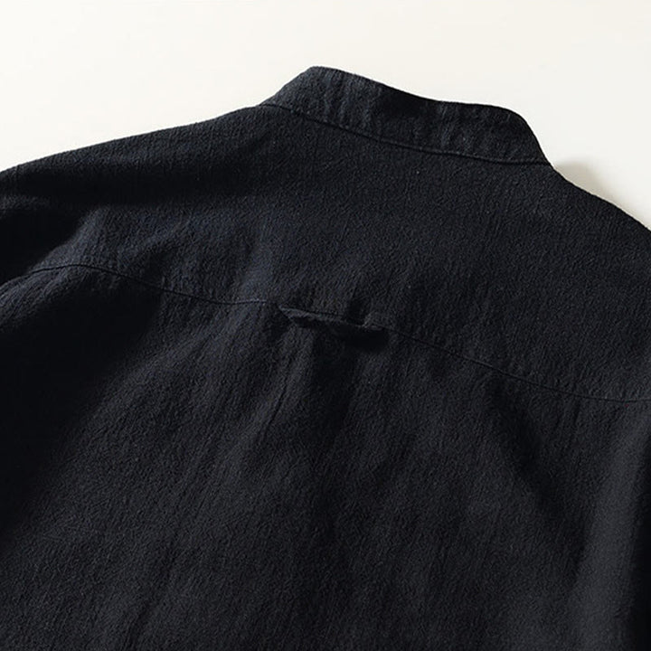 Chemise homme en coton et lin à manches longues et boutons, couleur Buddha Stones, avec poches - image 10