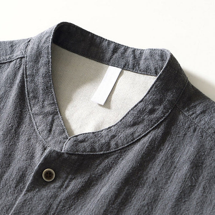 Chemise homme en coton et lin à manches longues et boutons, couleur Buddha Stones, avec poches - image 17