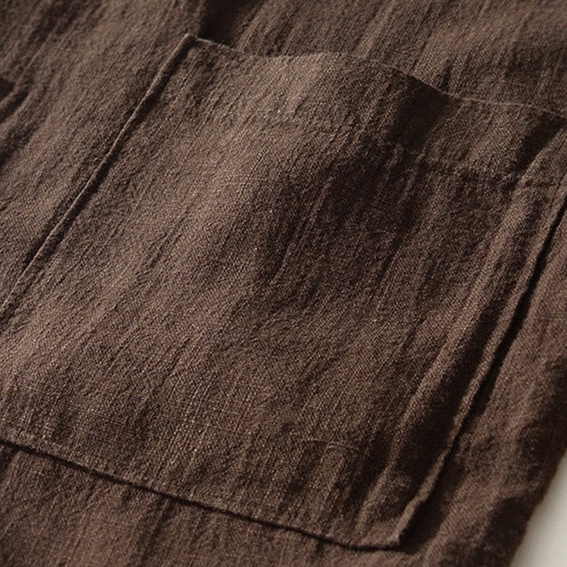 Chemise homme en coton et lin à manches longues et boutons, couleur Buddha Stones, avec poches - image 5