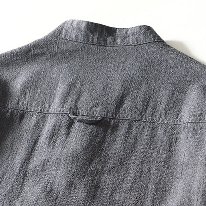 Chemise homme en coton et lin à manches longues et boutons, couleur Buddha Stones, avec poches - image 18