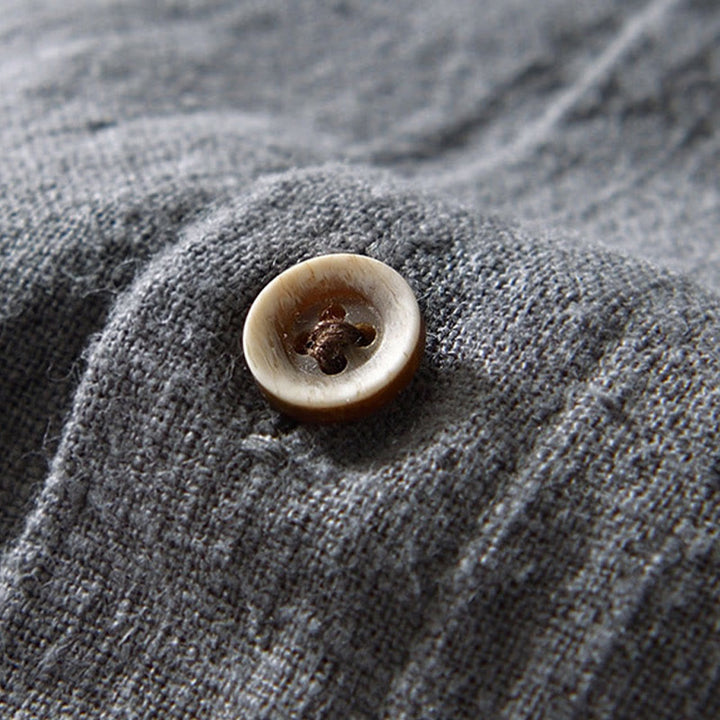 Chemise homme en coton et lin à manches longues et boutons, couleur Buddha Stones, avec poches - image 19