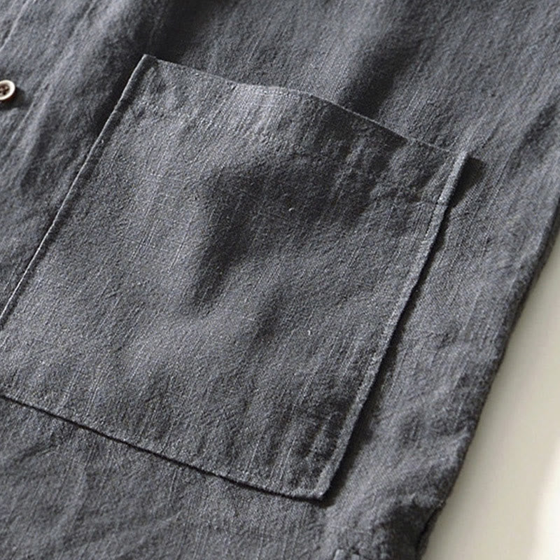 Chemise homme en coton et lin à manches longues et boutons, couleur Buddha Stones, avec poches - image 22