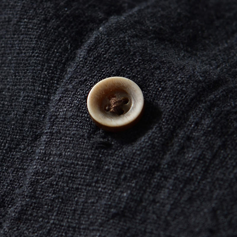 Chemise homme en coton et lin à manches longues et boutons, couleur Buddha Stones, avec poches - image 11