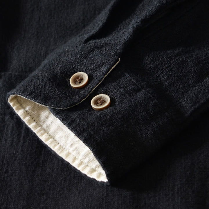 Chemise homme en coton et lin à manches longues et boutons, couleur Buddha Stones, avec poches - image 12