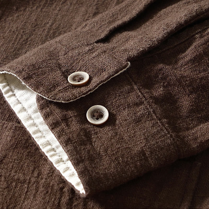 Chemise homme en coton et lin à manches longues et boutons, couleur Buddha Stones, avec poches - image 3