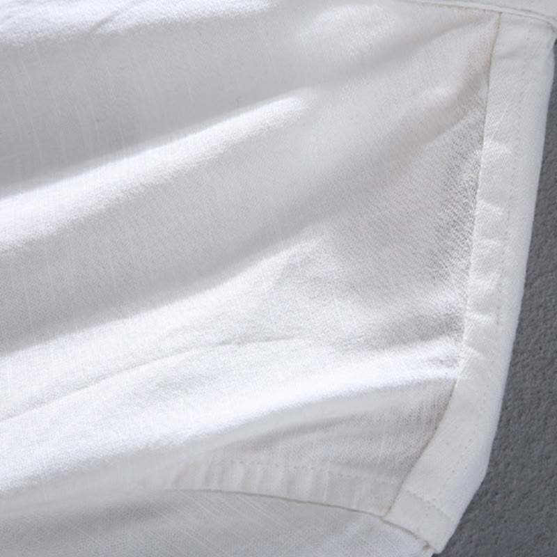 Chemise en lin à manches courtes et poches pour homme, motif Buddha Stones , couleur pure, col montant et demi-boutons - image 10