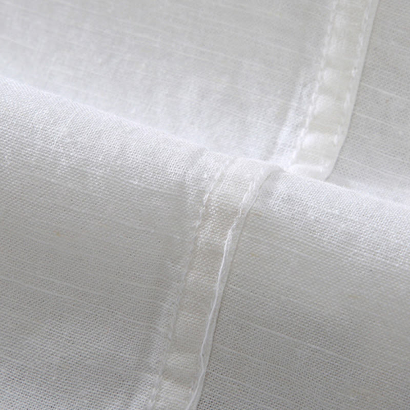 Chemise en lin à manches courtes et poches pour homme, motif Buddha Stones , couleur pure, col montant et demi-boutons - image 11