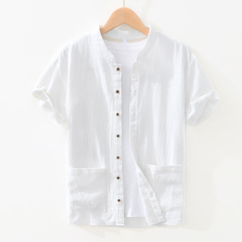 Chemise décontractée à manches courtes en coton et lin pour homme, avec boutons et poches, motif Buddha Stones - Blanc - US/UK/AU42，EU52 (3XL) - image 7