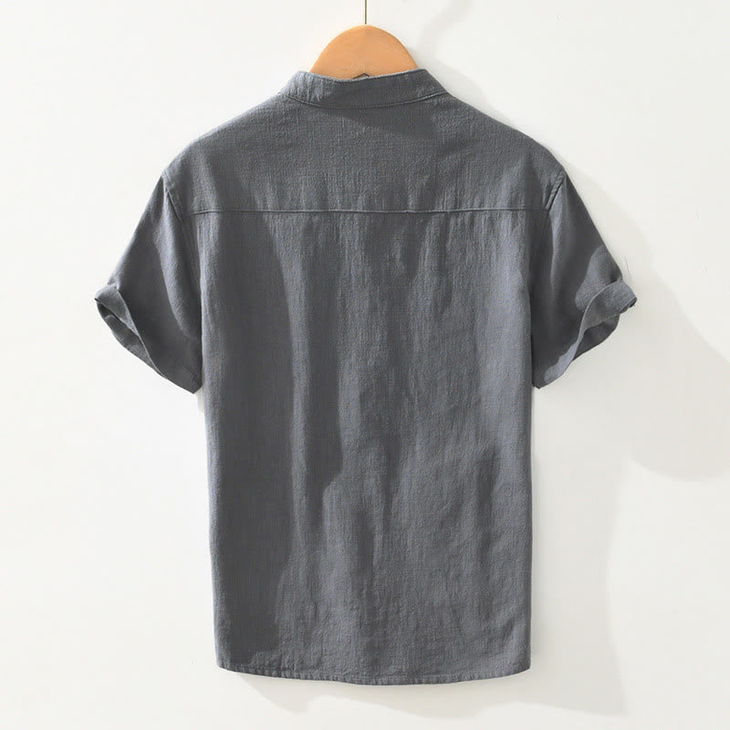 Chemise décontractée à manches courtes en coton et lin pour homme, avec boutons et poches, motif Buddha Stones - image 1