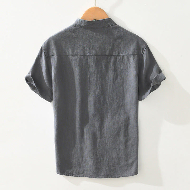 Chemise décontractée à manches courtes en coton et lin pour homme, avec boutons et poches, motif Buddha Stones - image 1