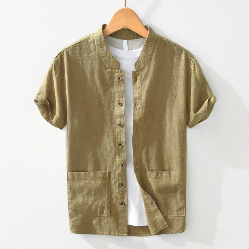 Chemise décontractée à manches courtes en coton et lin pour homme, avec boutons et poches, motif Buddha Stones - JauneVert - US/UK/AU42，EU52 (3XL) - image 12