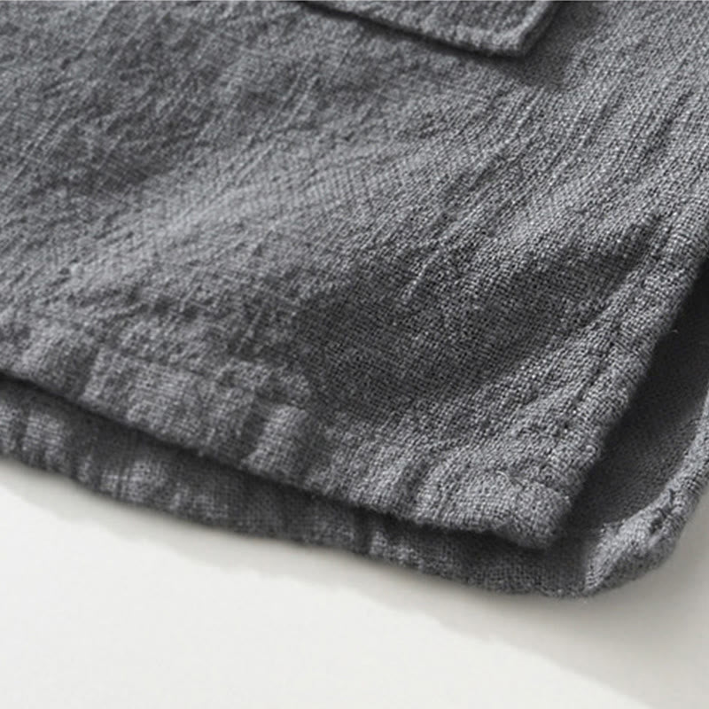 Chemise décontractée à manches courtes en coton et lin pour homme, avec boutons et poches, motif Buddha Stones - image 5