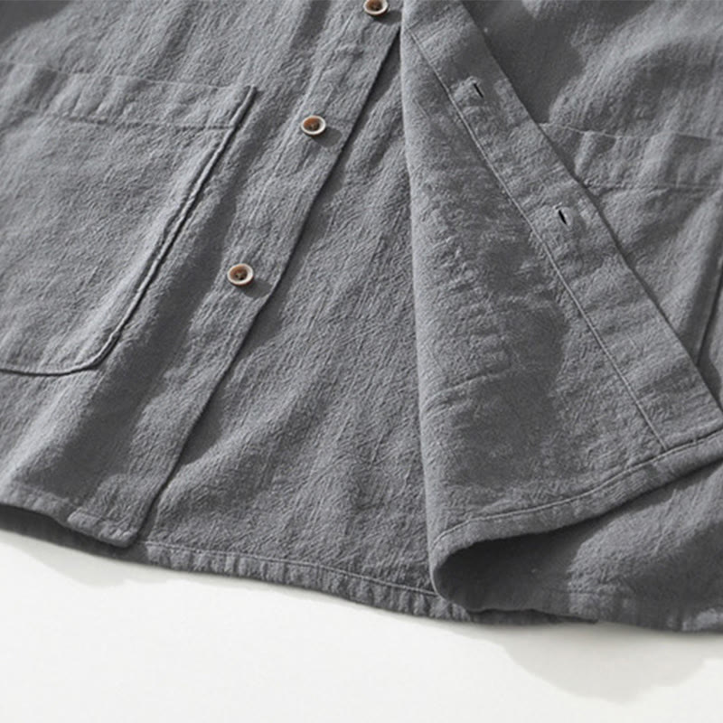 Chemise décontractée à manches courtes en coton et lin pour homme, avec boutons et poches, motif Buddha Stones - image 6