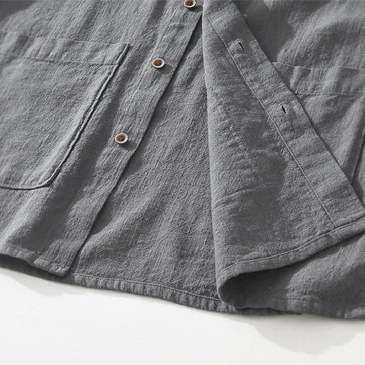 Chemise décontractée à manches courtes en coton et lin pour homme, avec boutons et poches, motif Buddha Stones - image 6