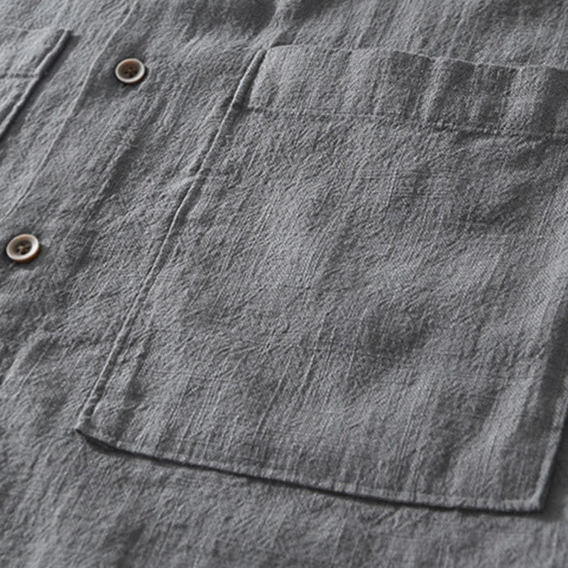 Chemise décontractée à manches courtes en coton et lin pour homme, avec boutons et poches, motif Buddha Stones - image 3