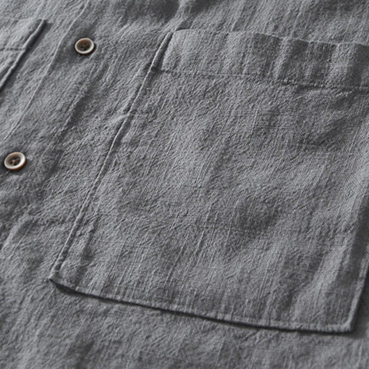 Chemise décontractée à manches courtes en coton et lin pour homme, avec boutons et poches, motif Buddha Stones - image 3