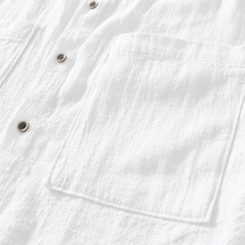 Chemise décontractée à manches courtes en coton et lin pour homme, avec boutons et poches, motif Buddha Stones - image 8