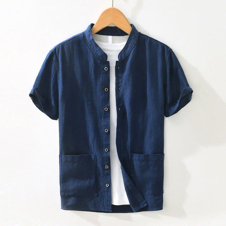 Chemise décontractée à manches courtes en coton et lin pour homme, avec boutons et poches, motif Buddha Stones - Bleu foncé - US/UK/AU42，EU52 (3XL) - image 13