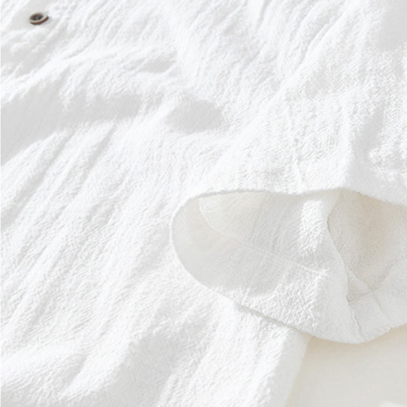 Chemise décontractée à manches courtes en coton et lin pour homme, avec boutons et poches, motif Buddha Stones - image 9