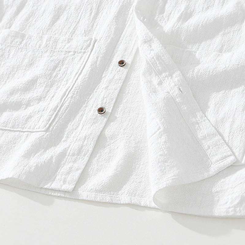 Chemise décontractée à manches courtes en coton et lin pour homme, avec boutons et poches, motif Buddha Stones - image 10