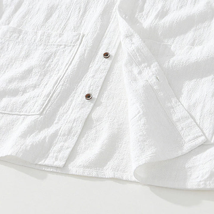 Chemise décontractée à manches courtes en coton et lin pour homme, avec boutons et poches, motif Buddha Stones - image 10