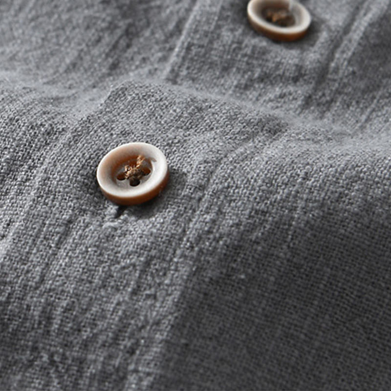 Chemise décontractée à manches courtes en coton et lin pour homme, avec boutons et poches, motif Buddha Stones - image 2