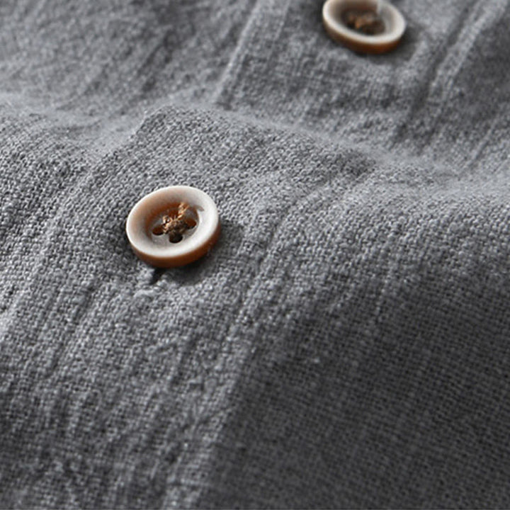 Chemise décontractée à manches courtes en coton et lin pour homme, avec boutons et poches, motif Buddha Stones - image 2