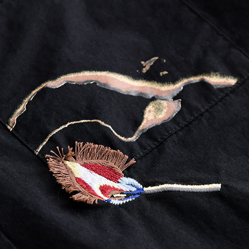 Chemise en coton à manches courtes et poche pour homme, motif flammes et broderie Buddha Stones - image 13